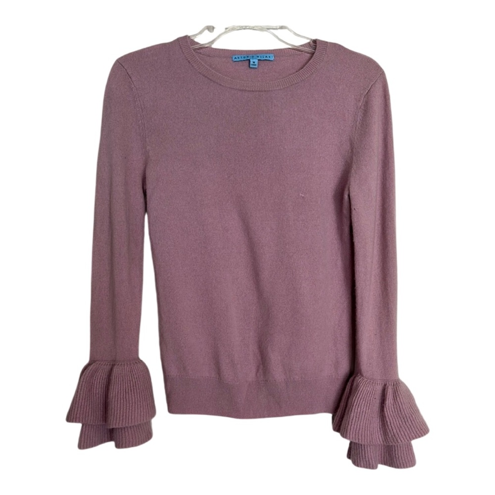 ANTONIO MELANI Sz Medium Pink Cashmere Double Ruffle Slv  Sweater - Picture 2 of 9